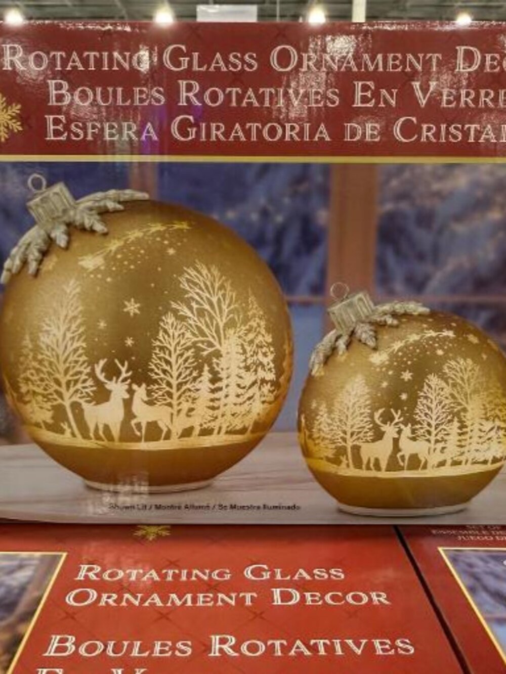 New 6.5" & 8.5" Rotating Glass Ornament Decor with LED Lights, Set of 2